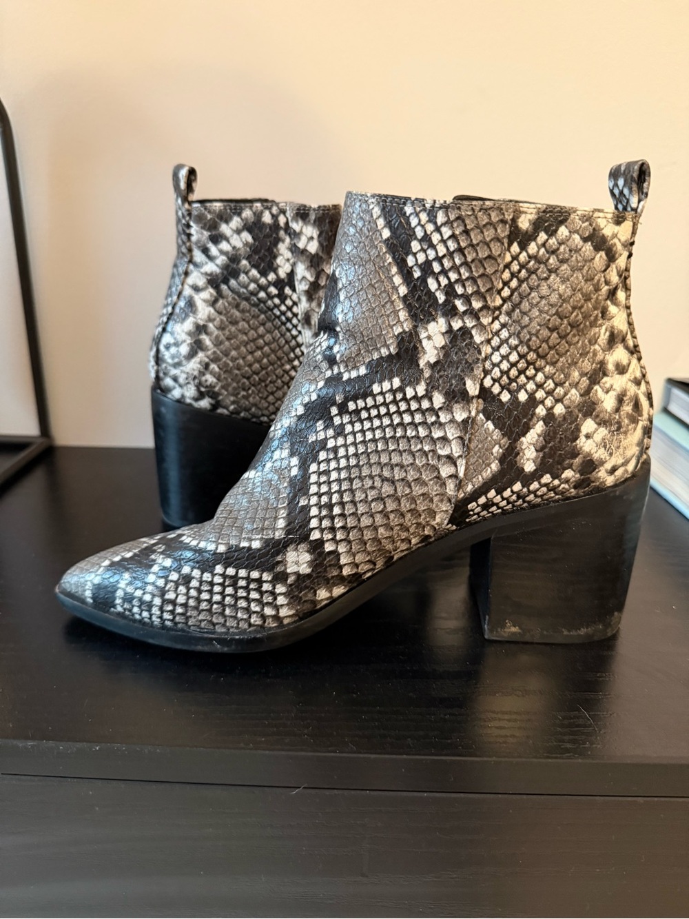 Treasure & Bond Snake-Print Ankle Boots in Black and Gray
